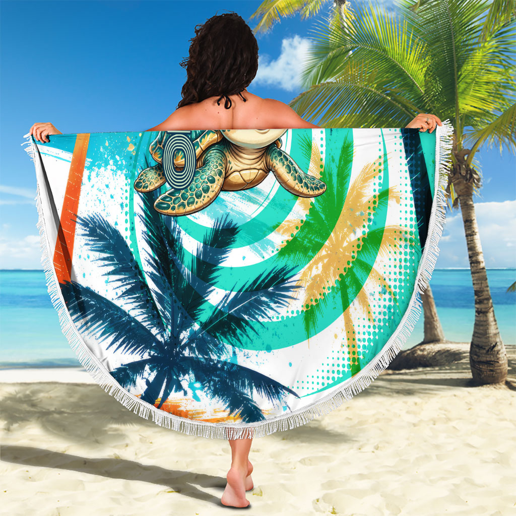 Hawaii Waimanalo Sea Turtle Beach Blanket Cute Tropical Beach Aloha Spirit Cartoon