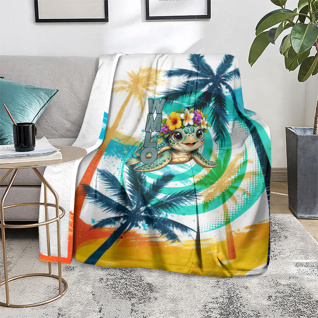 Hawaii Waimanalo Sea Turtle Blanket Cute Tropical Beach Aloha Spirit Cartoon
