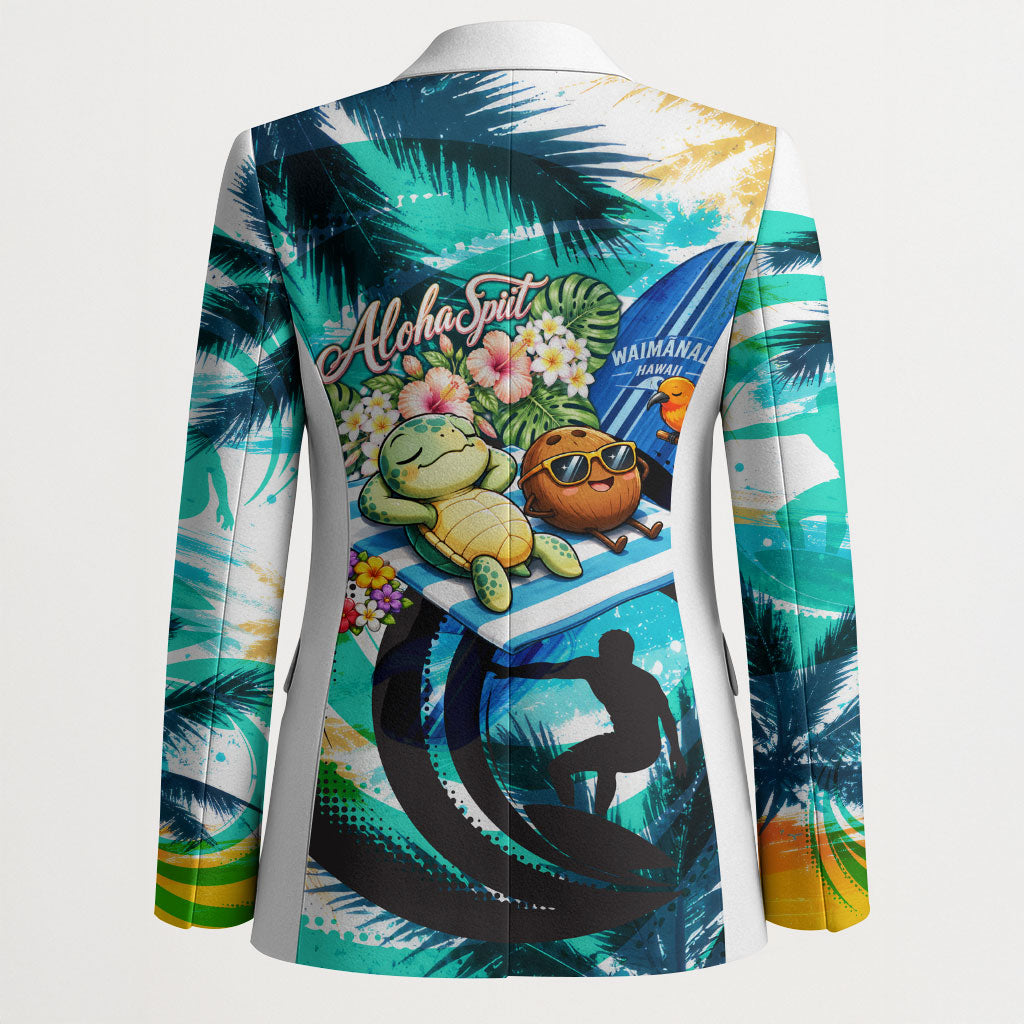 Hawaii Waimanalo Sea Turtle Blazer Cute Tropical Beach Aloha Spirit Cartoon