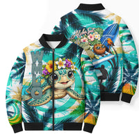 Hawaii Waimanalo Sea Turtle Bomber Puffer Jacket Cute Tropical Beach Aloha Spirit Cartoon