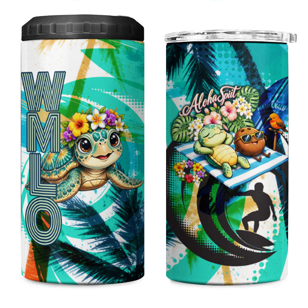 Hawaii Waimanalo Sea Turtle 4 in 1 Can Cooler Tumbler Cute Tropical Beach Aloha Spirit Cartoon