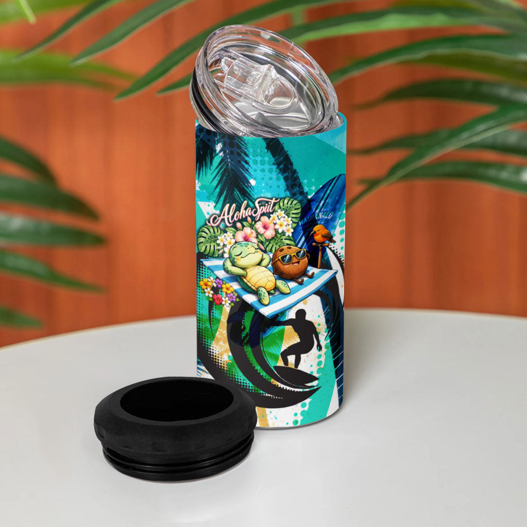 Hawaii Waimanalo Sea Turtle 4 in 1 Can Cooler Tumbler Cute Tropical Beach Aloha Spirit Cartoon