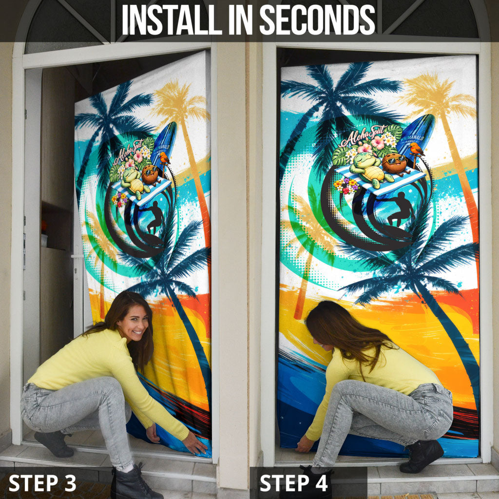 Hawaii Waimanalo Sea Turtle Door Cover Cute Tropical Beach Aloha Spirit Cartoon