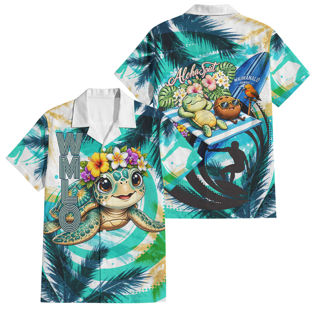 Hawaii Waimanalo Sea Turtle Family Matching Puletasi and Hawaiian Shirt Cute Tropical Beach Aloha Spirit Cartoon