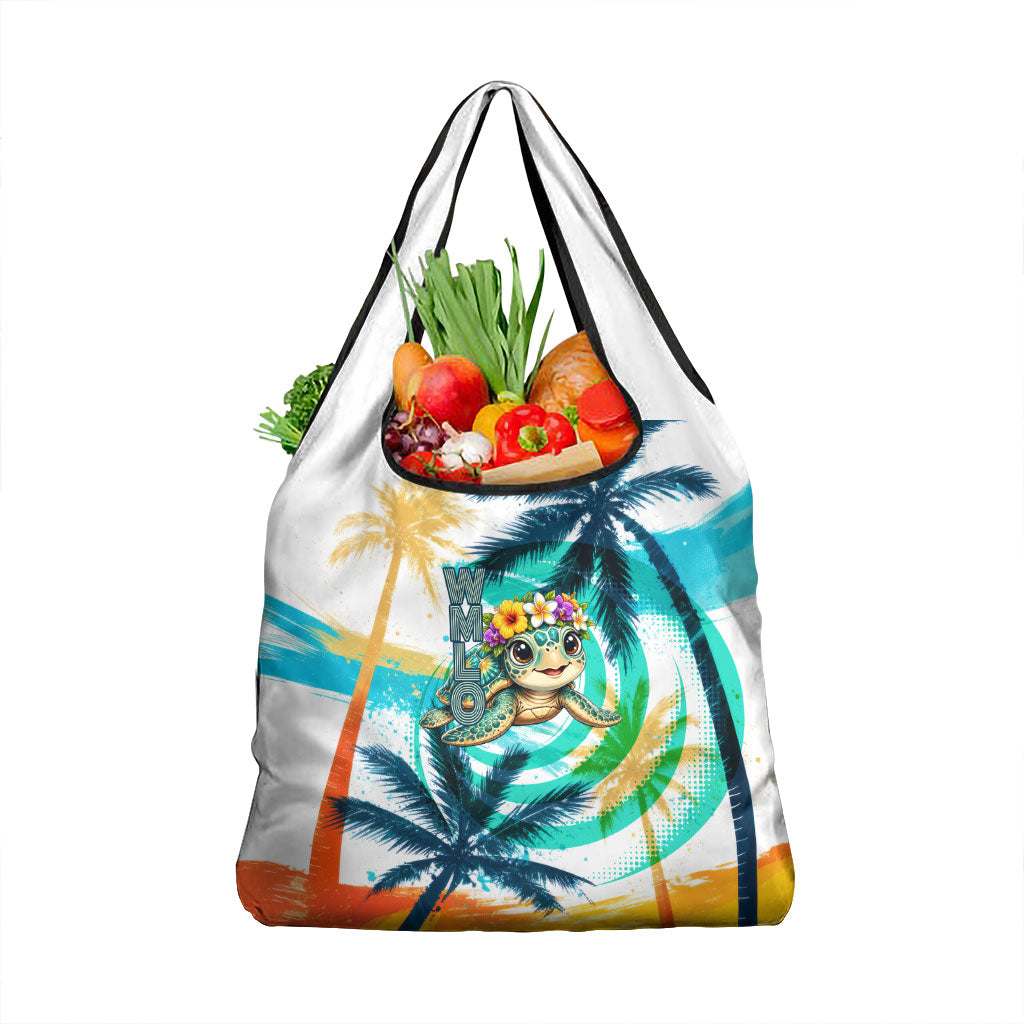 Hawaii Waimanalo Sea Turtle Grocery Bag Cute Tropical Beach Aloha Spirit Cartoon TS04 1-pack One Size Green Blue - Polynesian Pride