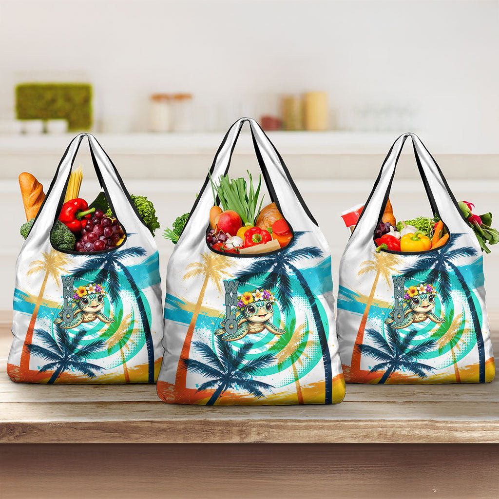 Hawaii Waimanalo Sea Turtle Grocery Bag Cute Tropical Beach Aloha Spirit Cartoon