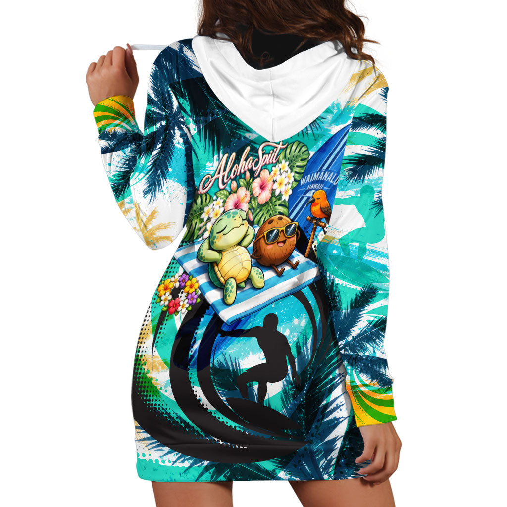 Hawaii Waimanalo Sea Turtle Hoodie Dress Cute Tropical Beach Aloha Spirit Cartoon