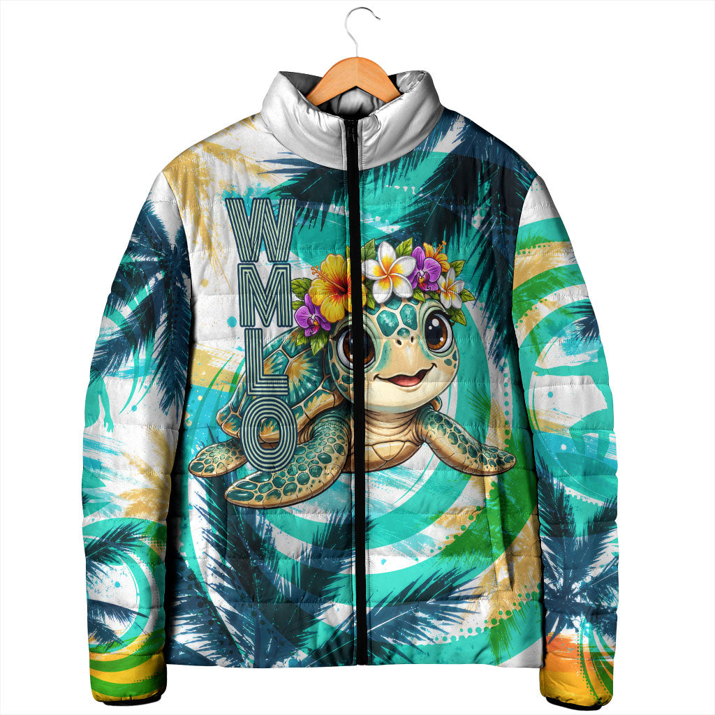 Hawaii Waimanalo Sea Turtle Padded Jacket Cute Tropical Beach Aloha Spirit Cartoon