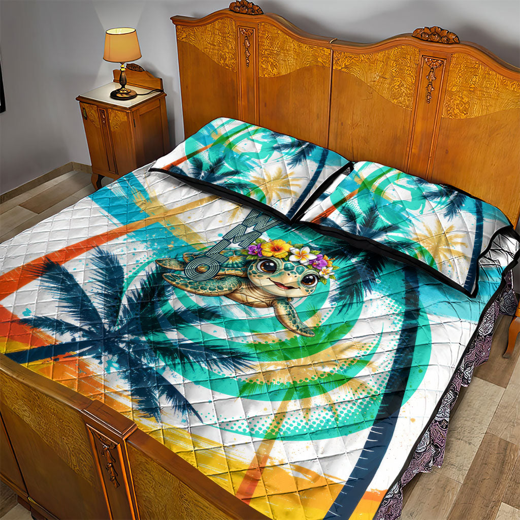 Hawaii Waimanalo Sea Turtle Quilt Bed Set Cute Tropical Beach Aloha Spirit Cartoon