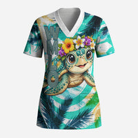 Hawaii Waimanalo Sea Turtle Scrub Top Cute Tropical Beach Aloha Spirit Cartoon