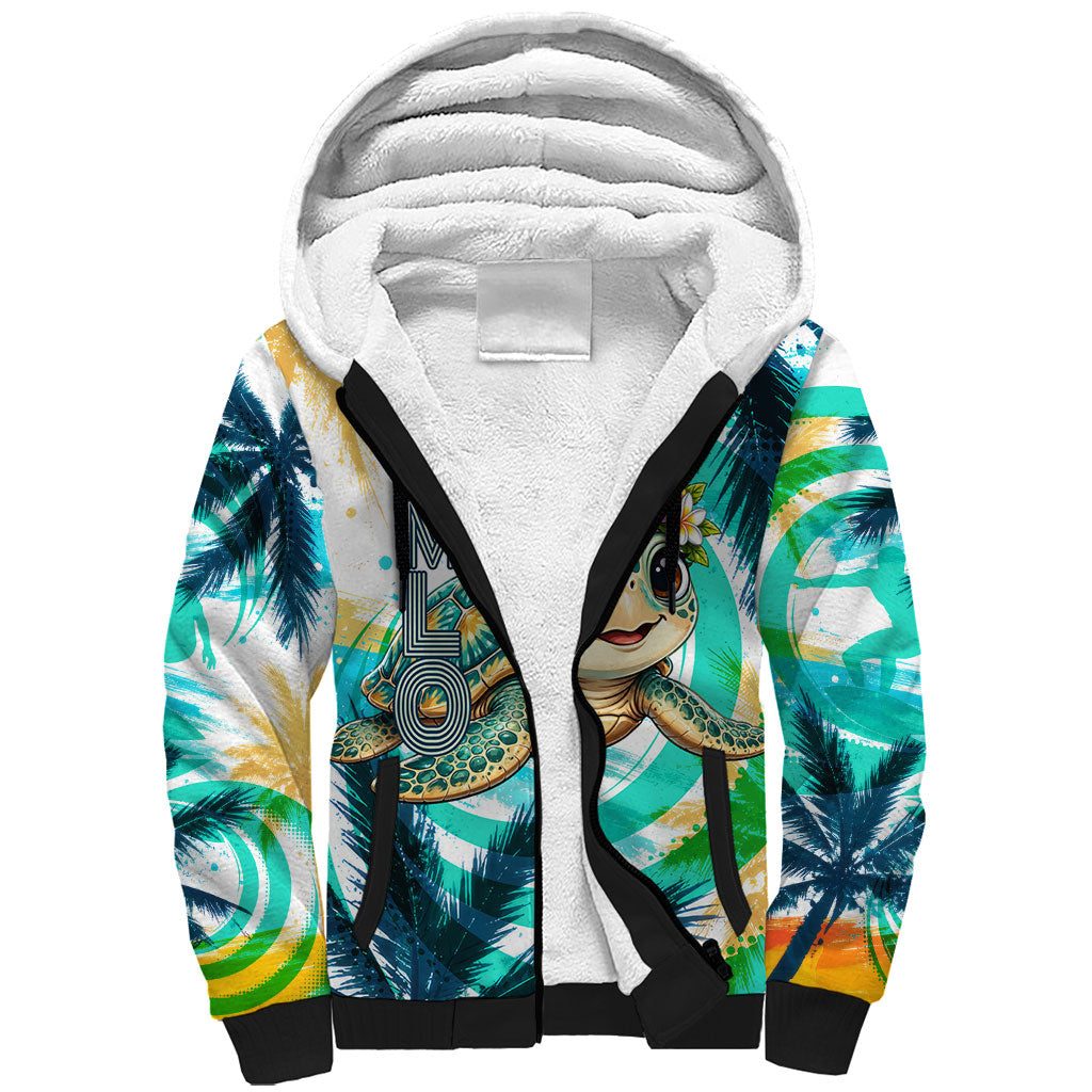 Hawaii Waimanalo Sea Turtle Sherpa Hoodie Cute Tropical Beach Aloha Spirit Cartoon