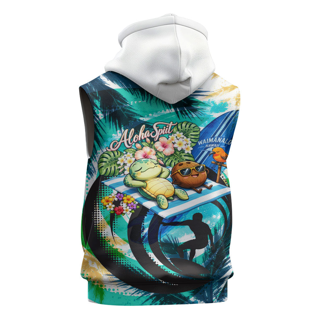 Hawaii Waimanalo Sea Turtle Sleeveless Hoodie Cute Tropical Beach Aloha Spirit Cartoon