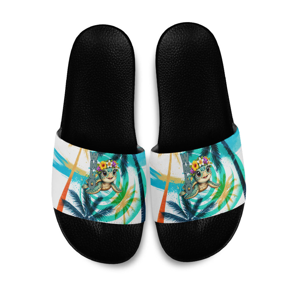 Hawaii Waimanalo Sea Turtle Slide Sandals Cute Tropical Beach Aloha Spirit Cartoon