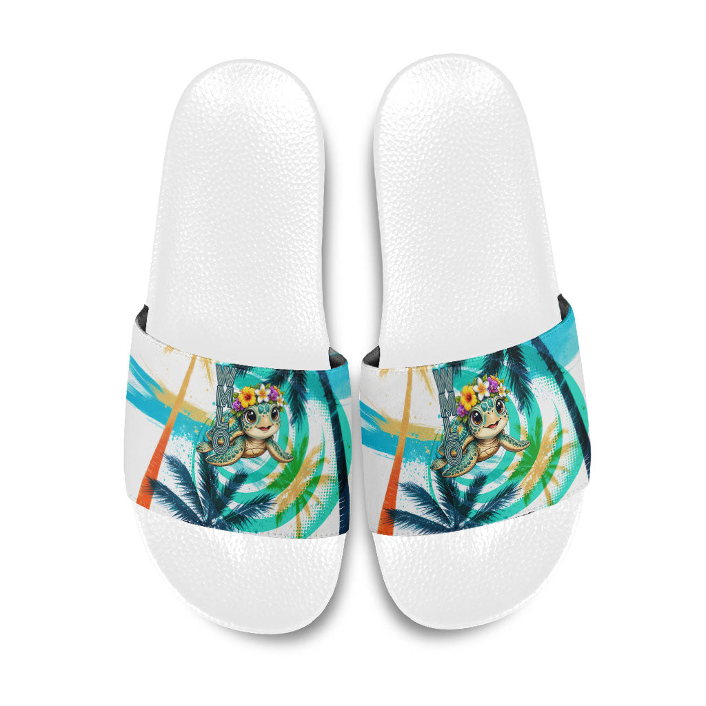Hawaii Waimanalo Sea Turtle Slide Sandals Cute Tropical Beach Aloha Spirit Cartoon