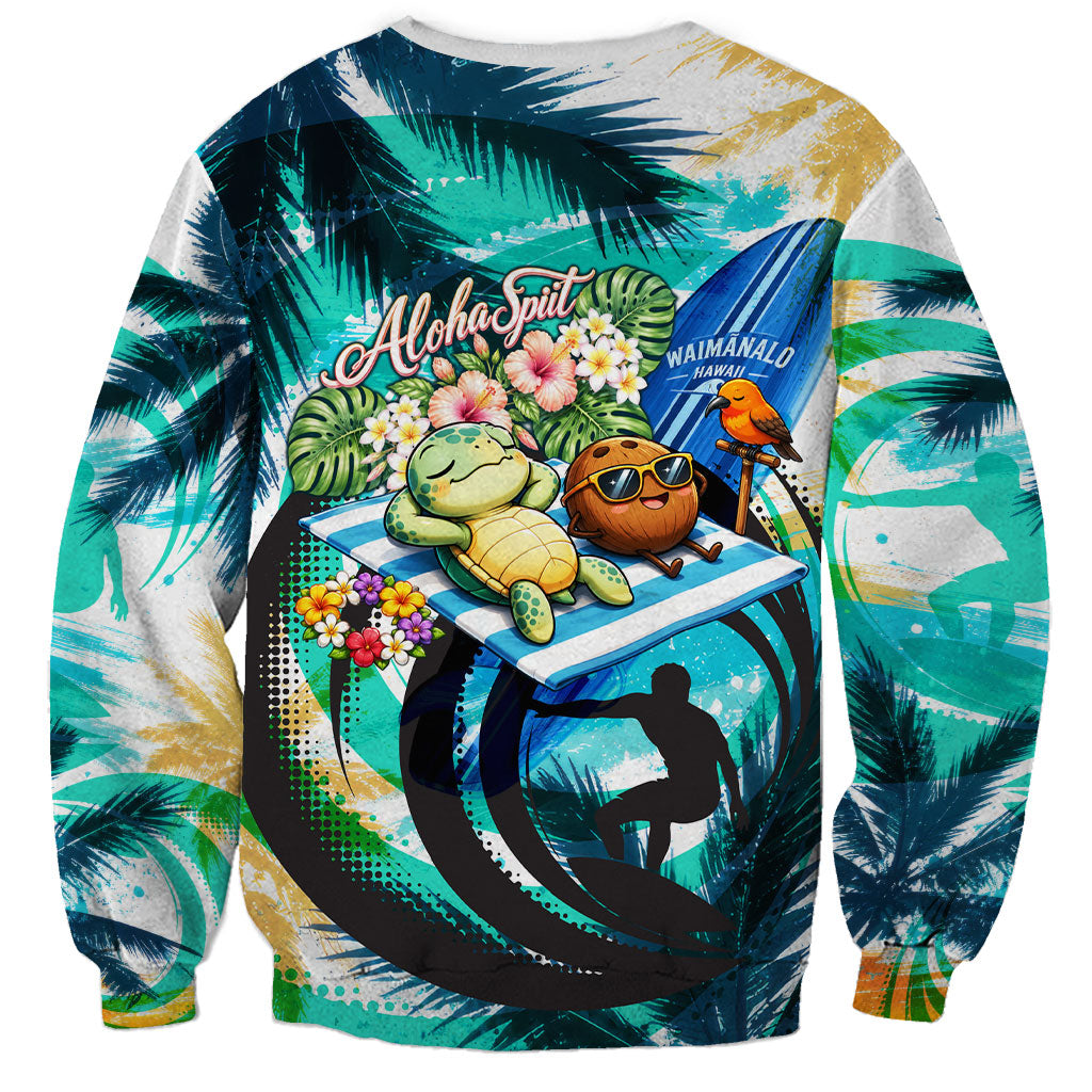 Hawaii Waimanalo Sea Turtle Sweatshirt Cute Tropical Beach Aloha Spirit Cartoon