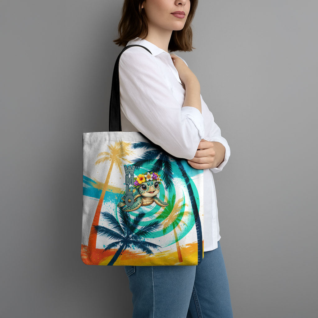 Hawaii Waimanalo Sea Turtle Tote Bag Cute Tropical Beach Aloha Spirit Cartoon
