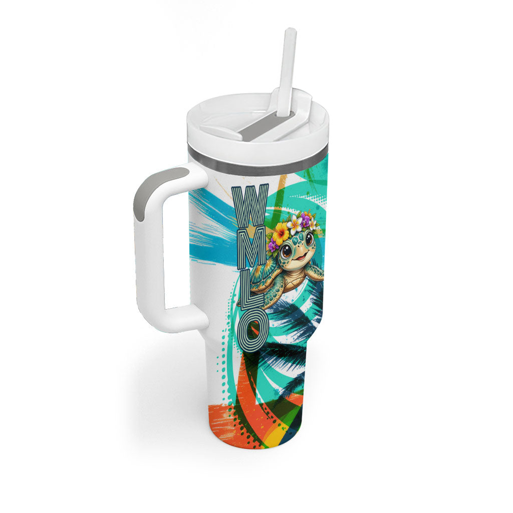 Hawaii Waimanalo Sea Turtle Tumbler With Handle Cute Tropical Beach Aloha Spirit Cartoon