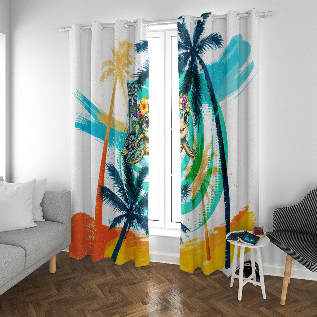 Hawaii Waimanalo Sea Turtle Window Curtain Cute Tropical Beach Aloha Spirit Cartoon
