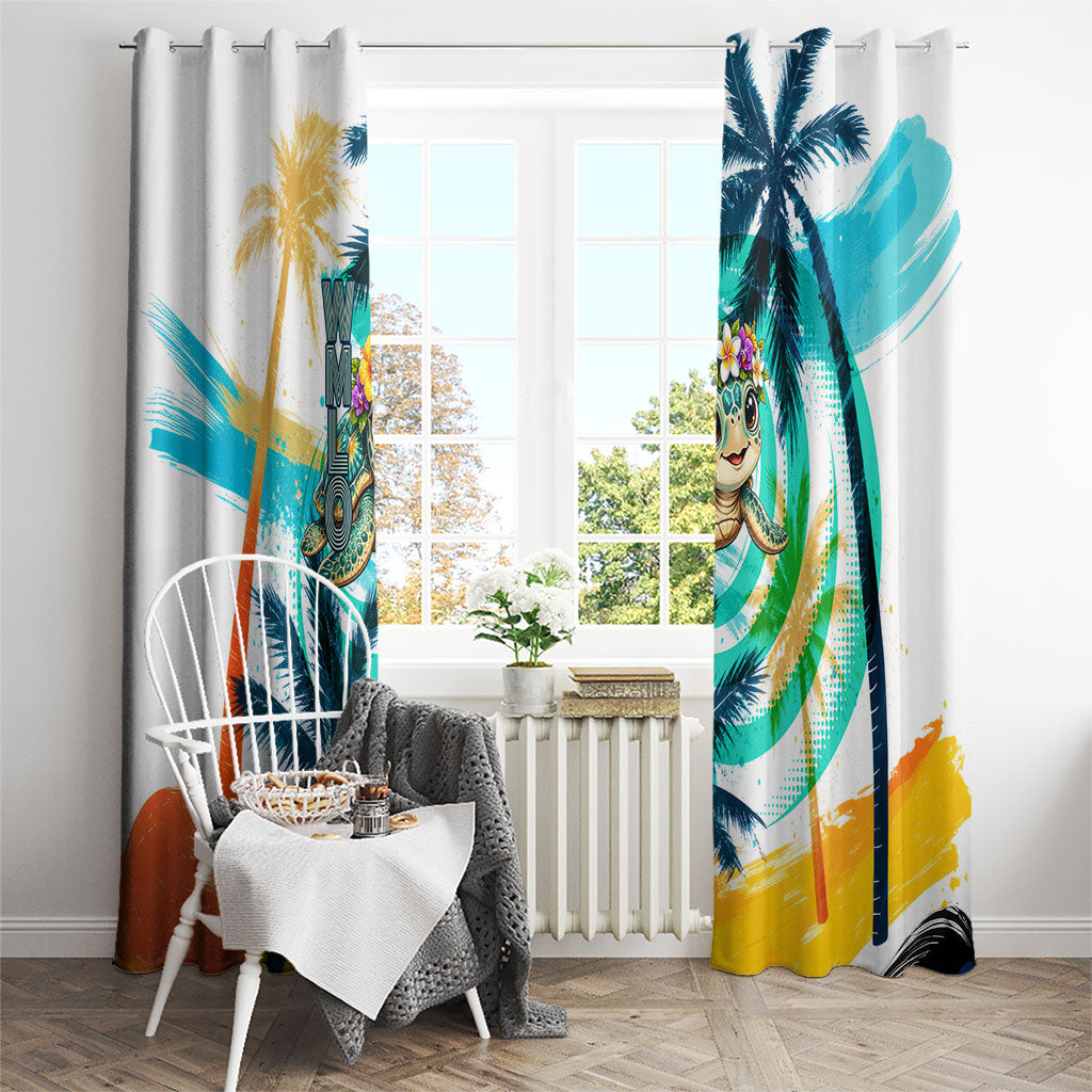 Hawaii Waimanalo Sea Turtle Window Curtain Cute Tropical Beach Aloha Spirit Cartoon