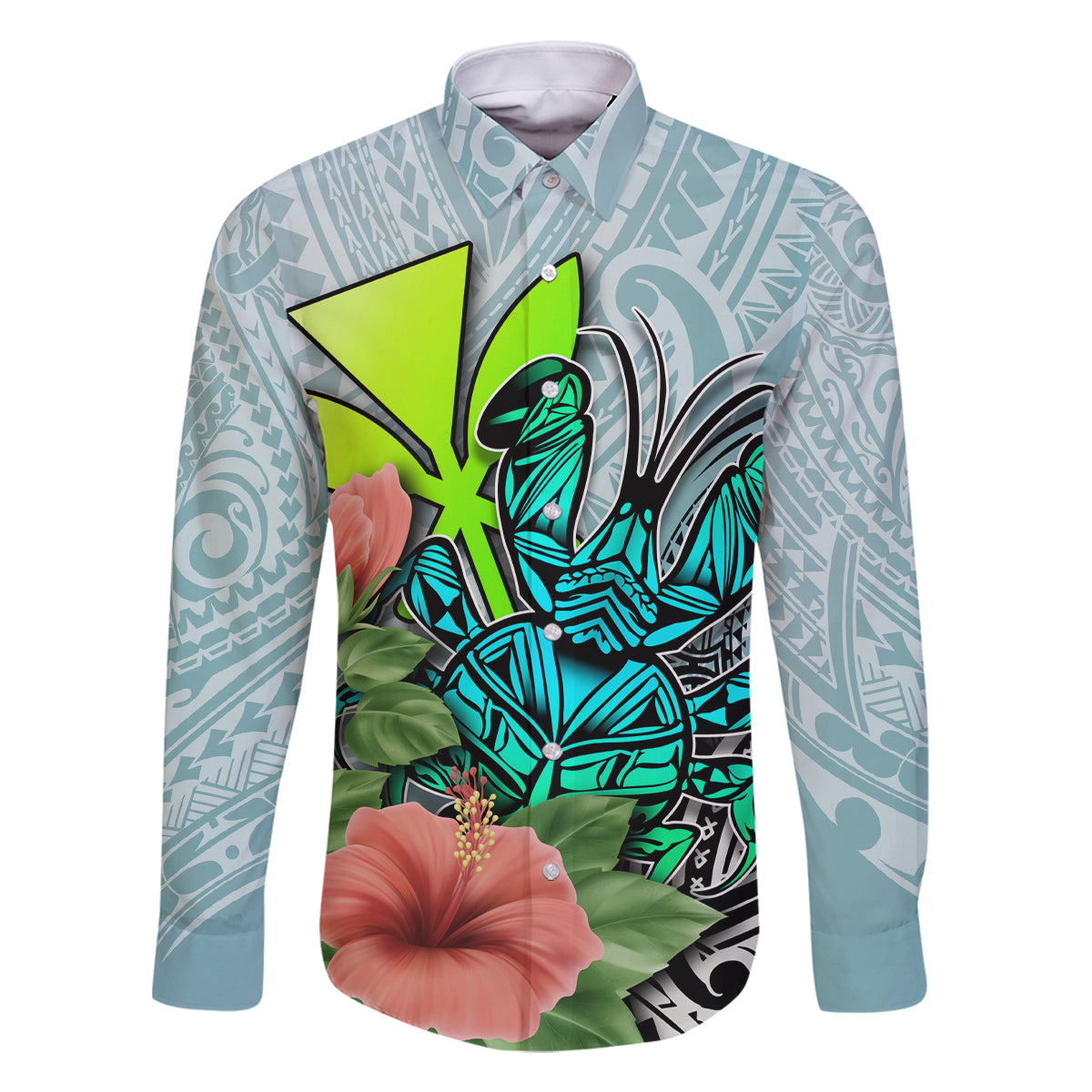 Polynesian Hawaii Family Matching Off Shoulder Maxi Dress and Hawaiian Shirt Kanaka with Crab Tribal tattoo TS04 Dad's Shirt - Long Sleeve Multicolor - Polynesian Pride