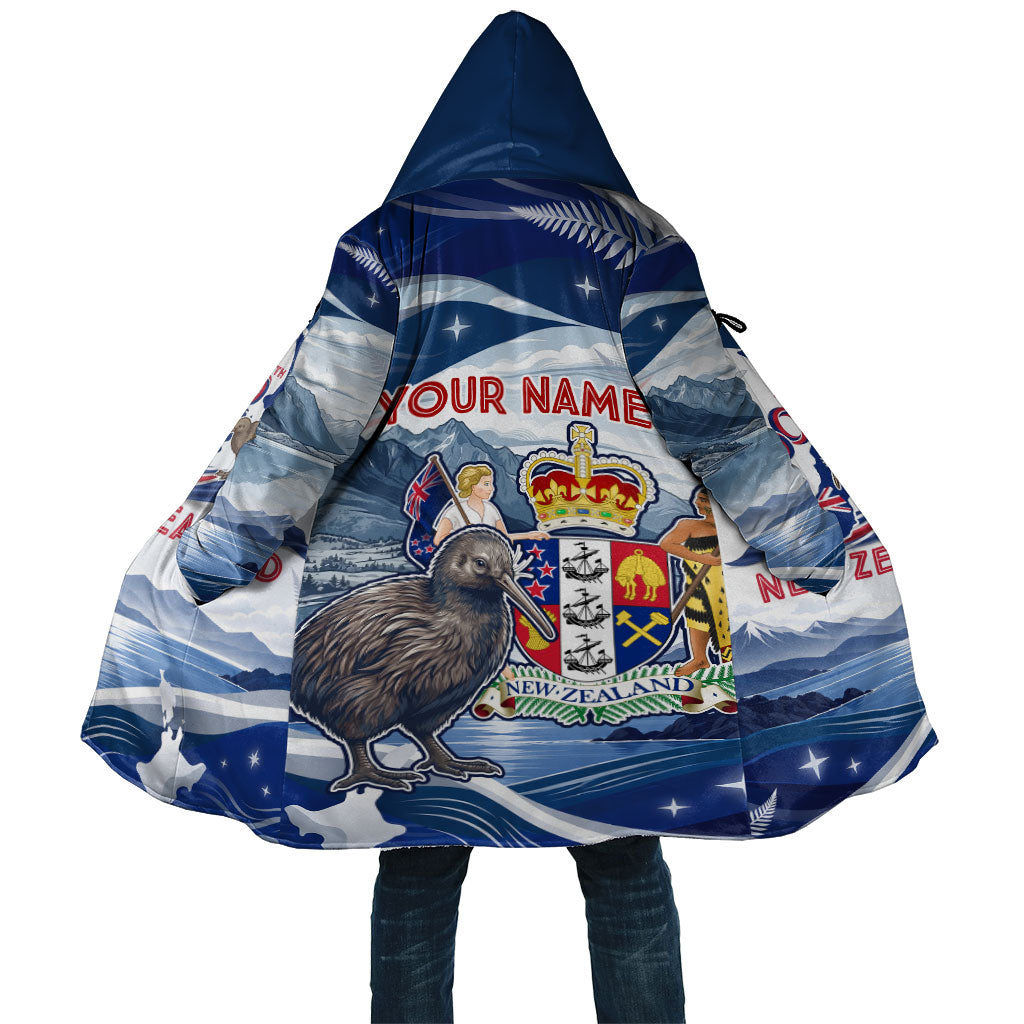 Personalized New Zealand 60th Birthday Cloak Silver Fern Kiwi Bird Coat Of Arms Flag Graphic Art TS04 Unisex Blue White - Polynesian Pride