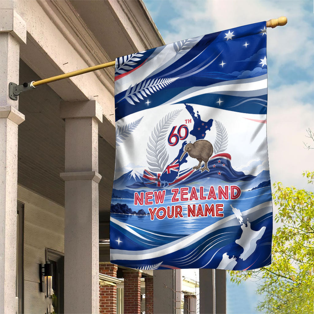 Personalized New Zealand 60th Birthday Garden Flag Silver Fern Kiwi Bird Coat Of Arms Flag Graphic Art TS04 House Flag Blue White - Polynesian Pride