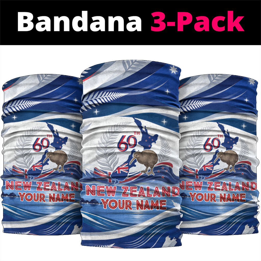 Personalized New Zealand 60th Birthday Neck Gaiter Silver Fern Kiwi Bird Coat Of Arms Flag Graphic Art TS04 package One Size: 25*50cm Blue White - Polynesian Pride