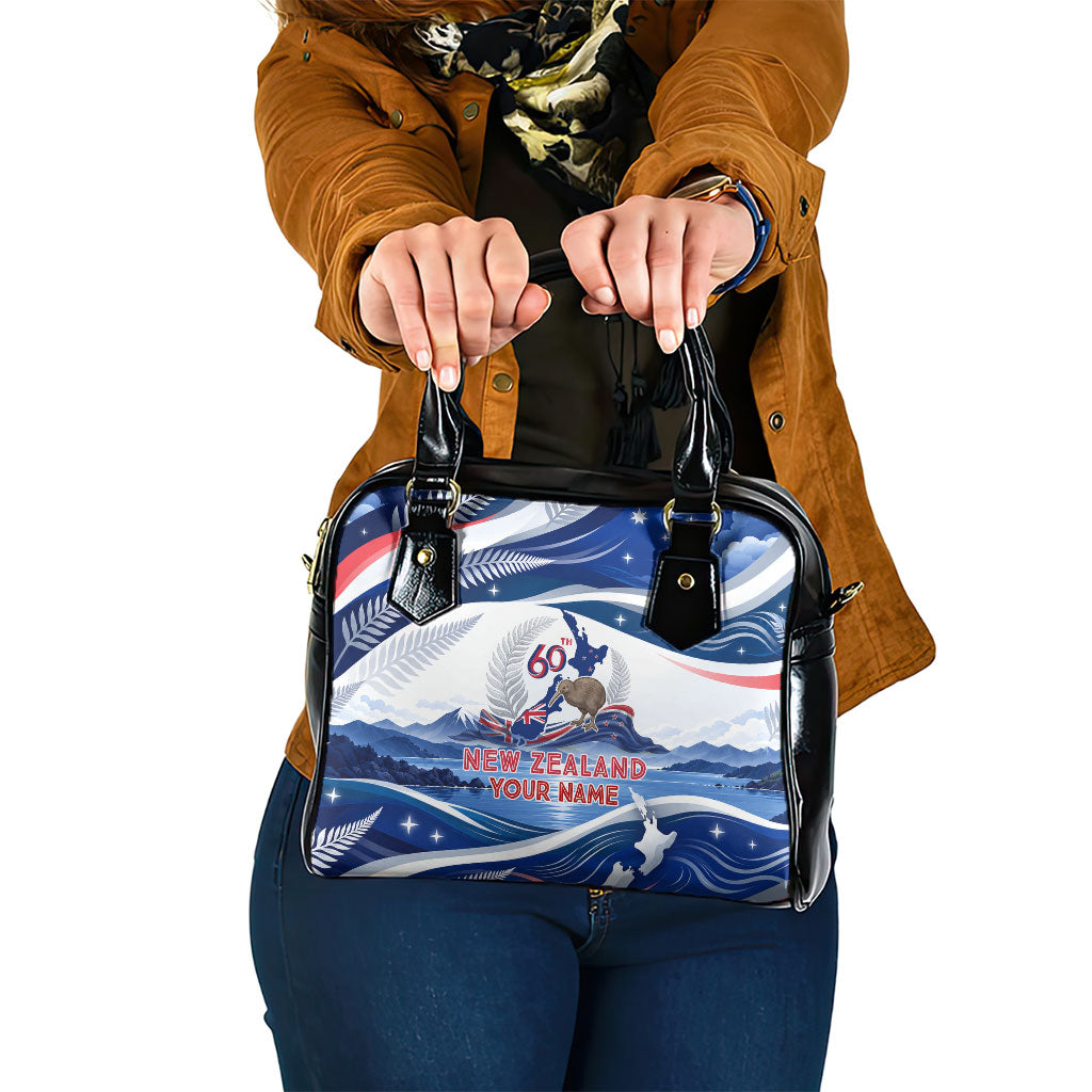 Personalized New Zealand 60th Birthday Shoulder Handbag Silver Fern Kiwi Bird Coat Of Arms Flag Graphic Art TS04 One Size Blue White - Polynesian Pride