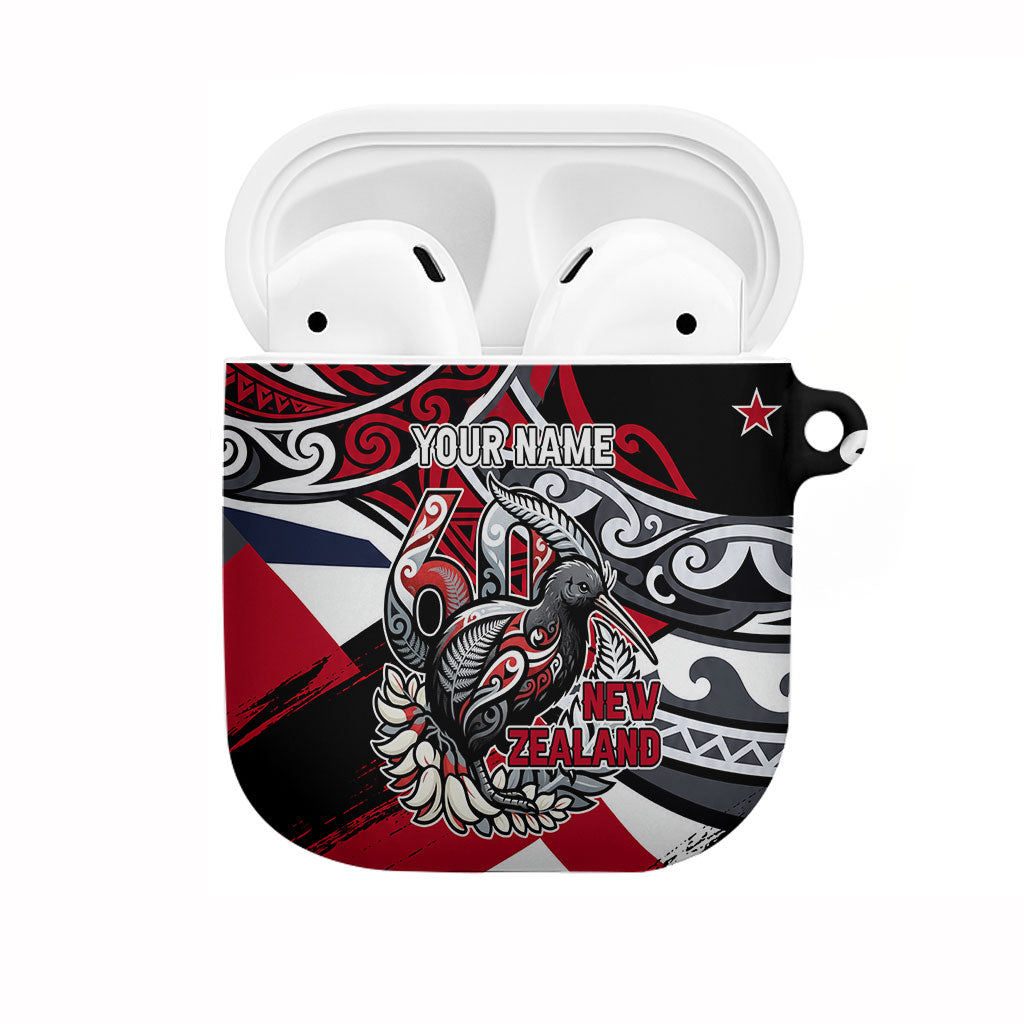 Personalized New Zealand 60th Birthday AirPods Case Maori Tribal Patterns Kiwi Bird Silver Fern Flag Graphic Art