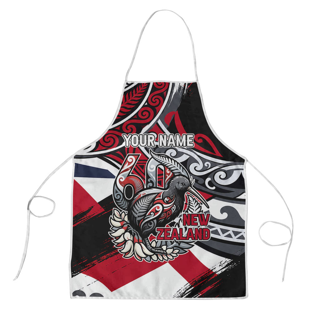 Personalized New Zealand 60th Birthday Apron Maori Tribal Patterns Kiwi Bird Silver Fern Flag Graphic Art TS04 Red Black - Polynesian Pride