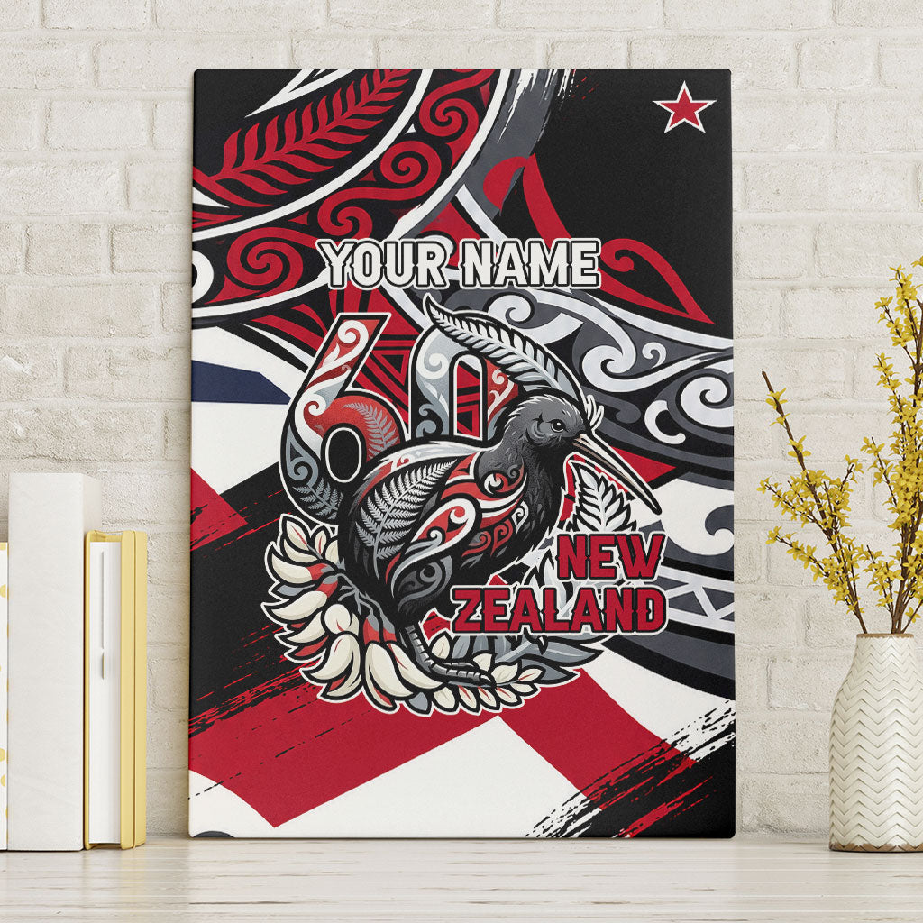 Personalized New Zealand 60th Birthday Canvas Wall Art Maori Tribal Patterns Kiwi Bird Silver Fern Flag Graphic Art TS04 Without Frame Red Black - Polynesian Pride