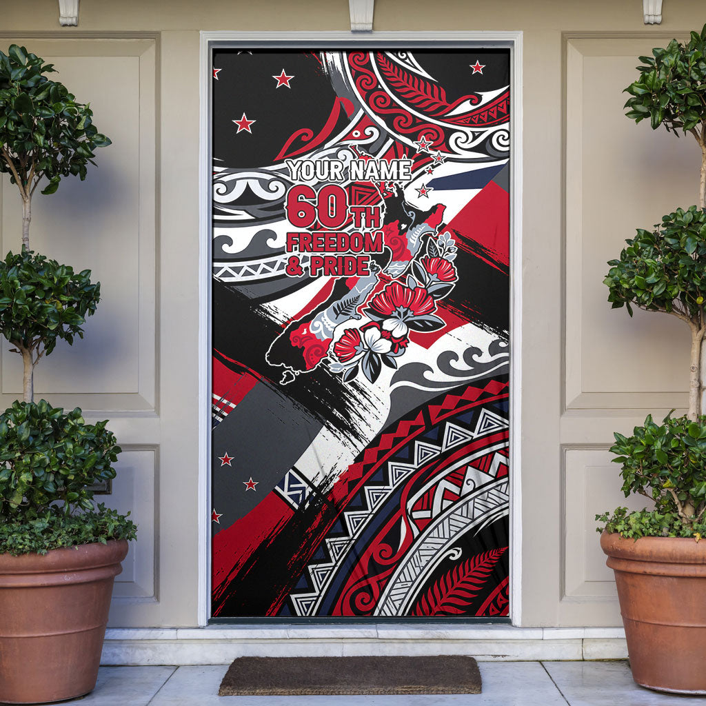 Personalized New Zealand 60th Birthday Door Cover Maori Tribal Patterns Kiwi Bird Silver Fern Flag Graphic Art
