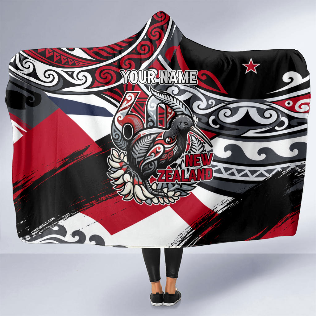Personalized New Zealand 60th Birthday Hooded Blanket Maori Tribal Patterns Kiwi Bird Silver Fern Flag Graphic Art TS04 One Size Red Black - Polynesian Pride