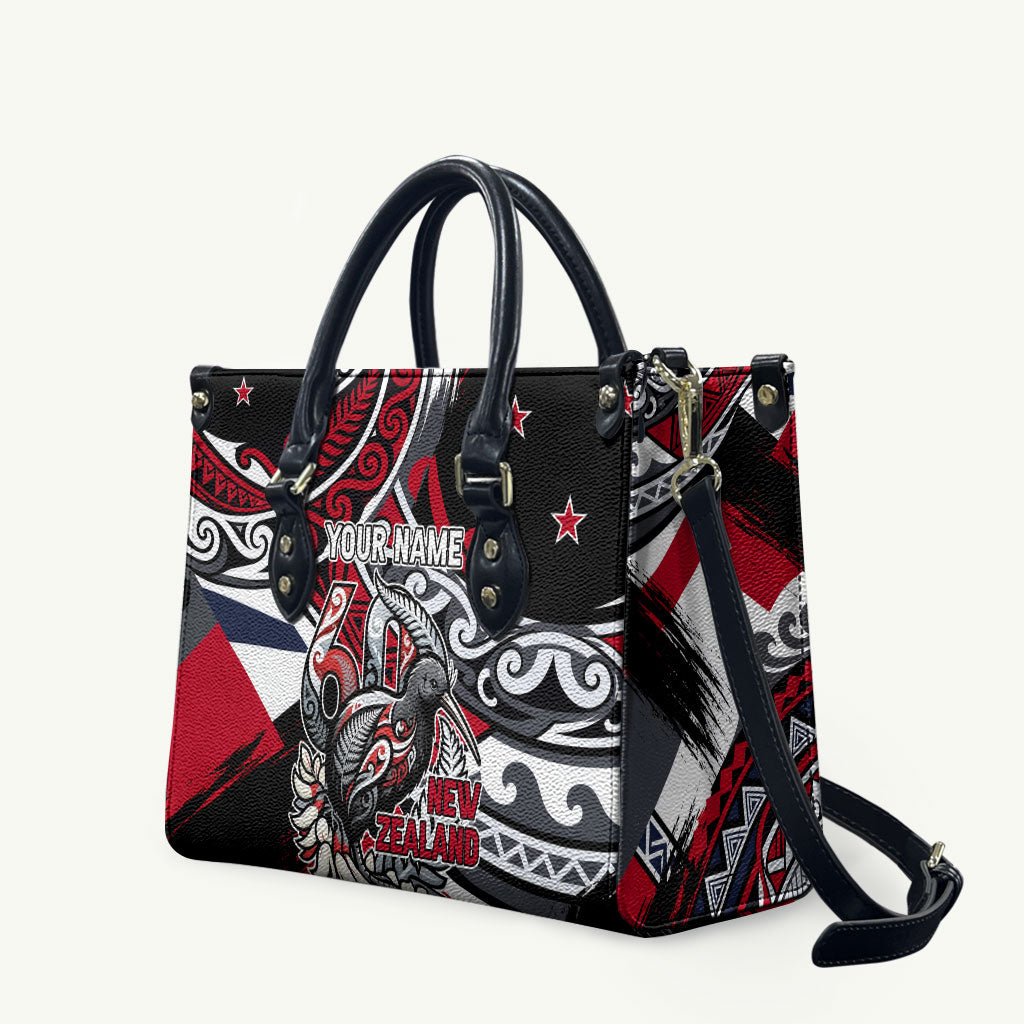 Personalized New Zealand 60th Birthday Leather Bag Maori Tribal Patterns Kiwi Bird Silver Fern Flag Graphic Art TS04 Red Black - Polynesian Pride