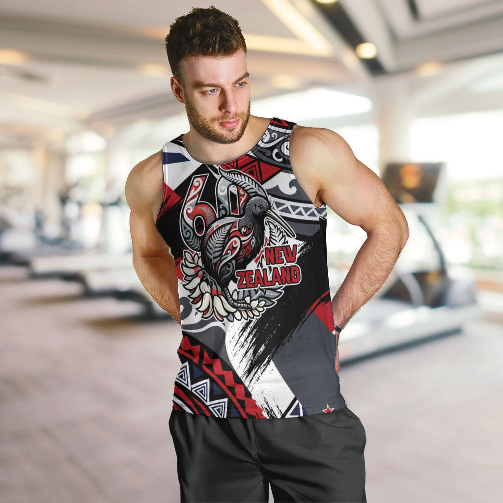 Personalized New Zealand 60th Birthday Men Tank Top Maori Tribal Patterns Kiwi Bird Silver Fern Flag Graphic Art TS04 Red Black - Polynesian Pride