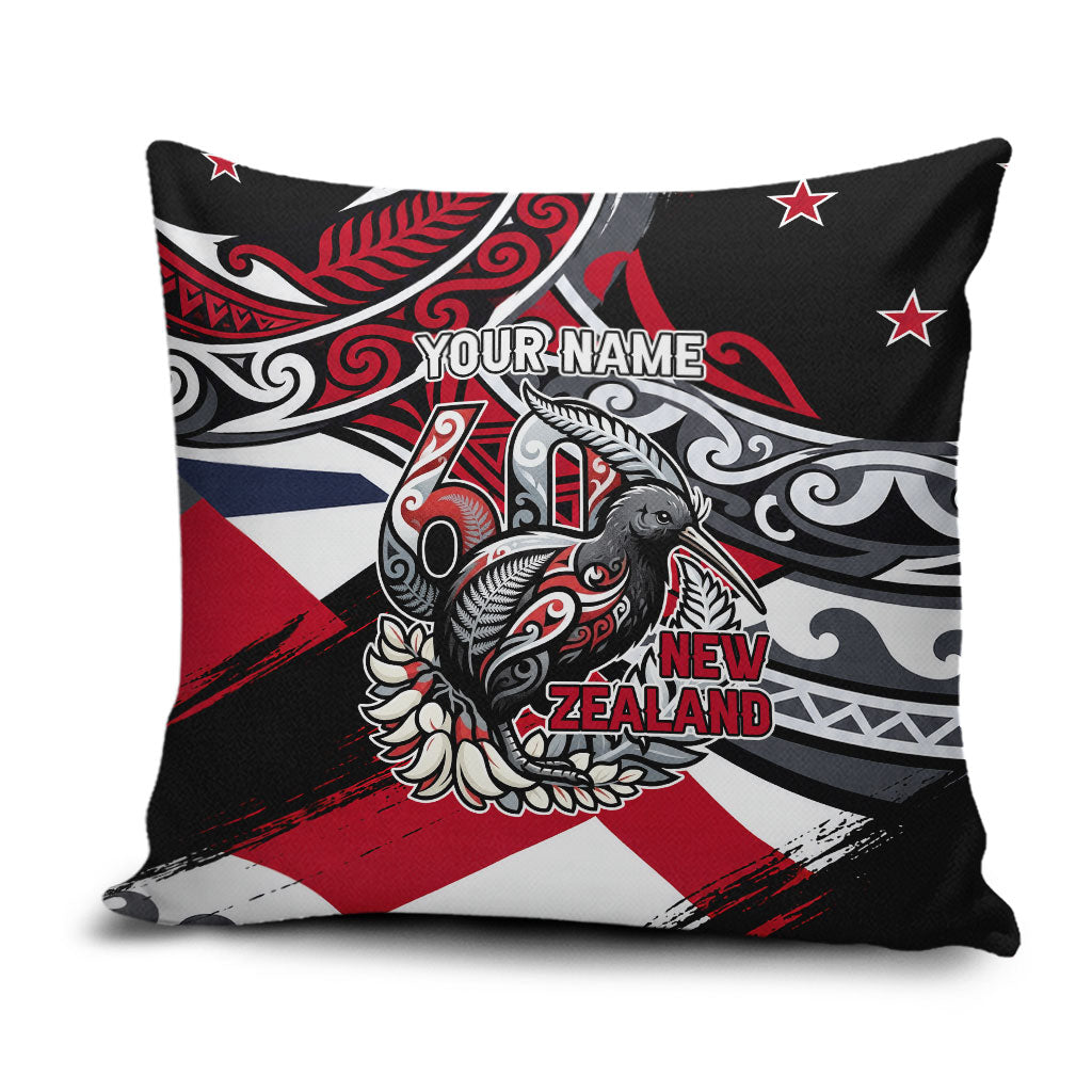 Personalized New Zealand 60th Birthday Pillow Cover Maori Tribal Patterns Kiwi Bird Silver Fern Flag Graphic Art TS04 Red Black - Polynesian Pride