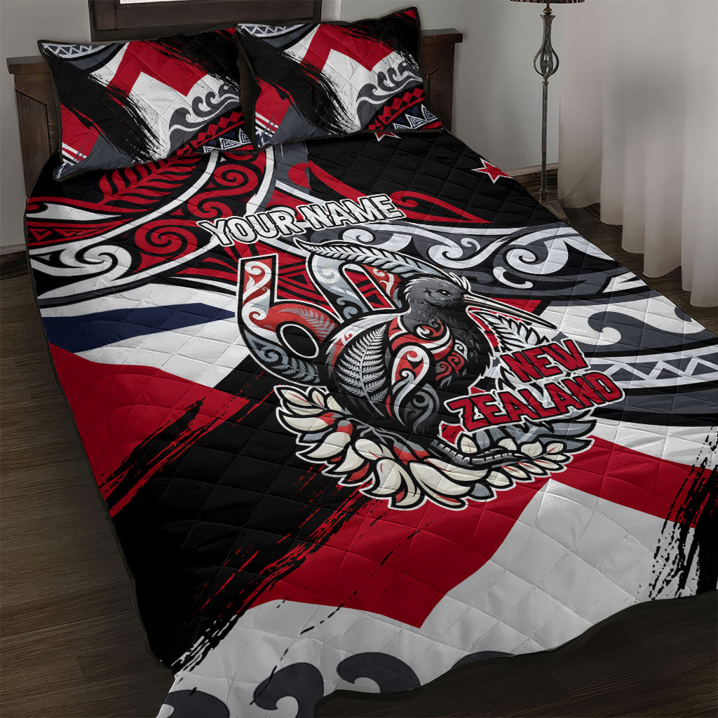 Personalized New Zealand 60th Birthday Quilt Bed Set Maori Tribal Patterns Kiwi Bird Silver Fern Flag Graphic Art TS04 Red Black - Polynesian Pride