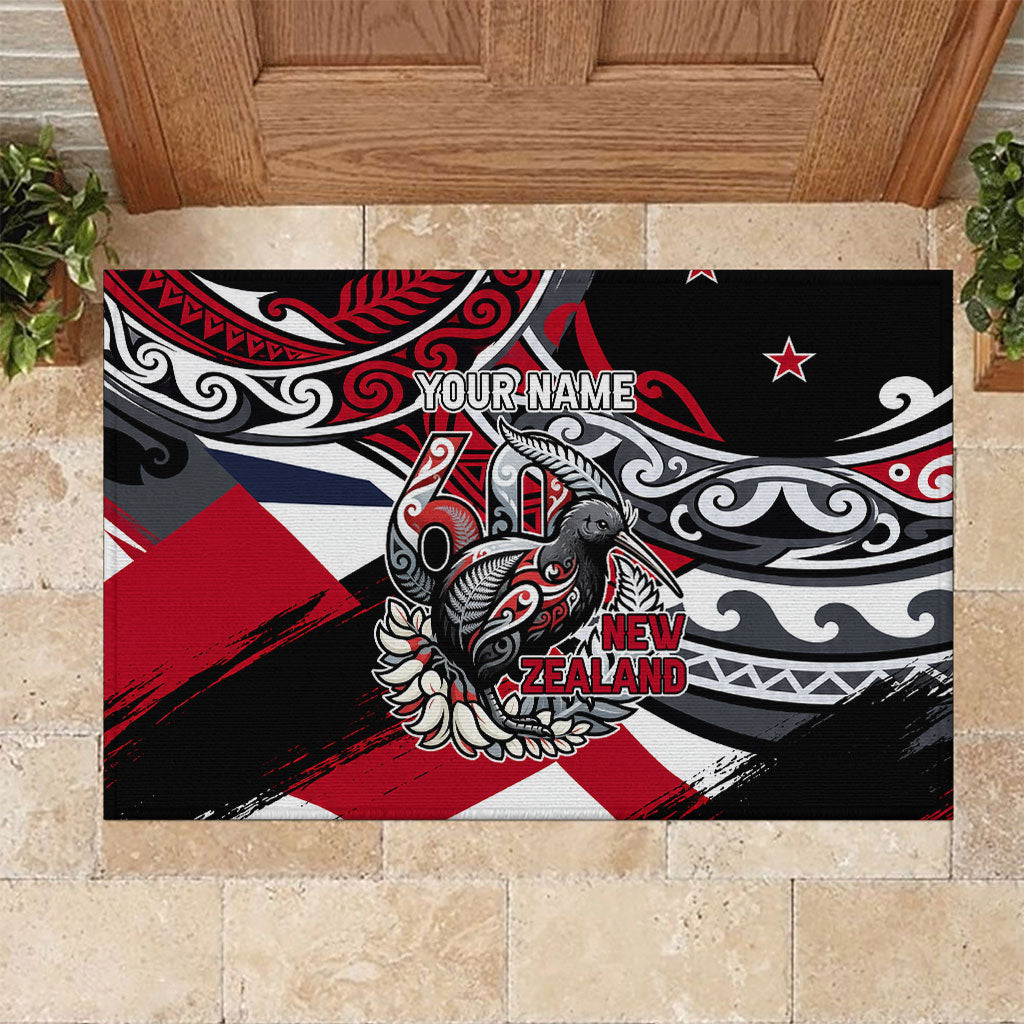 Personalized New Zealand 60th Birthday Rubber Doormat Maori Tribal Patterns Kiwi Bird Silver Fern Flag Graphic Art TS04 Red Black - Polynesian Pride