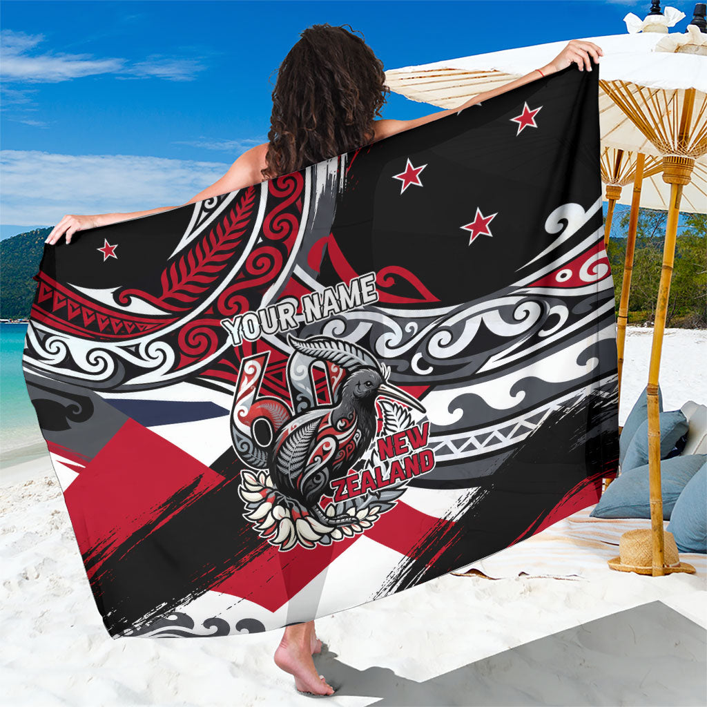 Personalized New Zealand 60th Birthday Sarong Maori Tribal Patterns Kiwi Bird Silver Fern Flag Graphic Art TS04 One Size 44 x 66 inches Red Black - Polynesian Pride