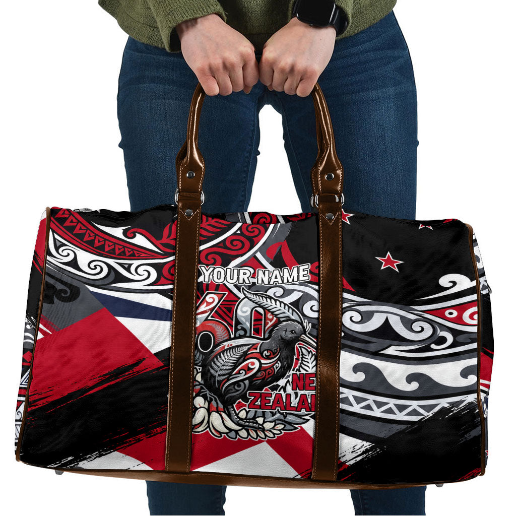 Personalized New Zealand 60th Birthday Travel Bag Maori Tribal Patterns Kiwi Bird Silver Fern Flag Graphic Art TS04 Red Black - Polynesian Pride