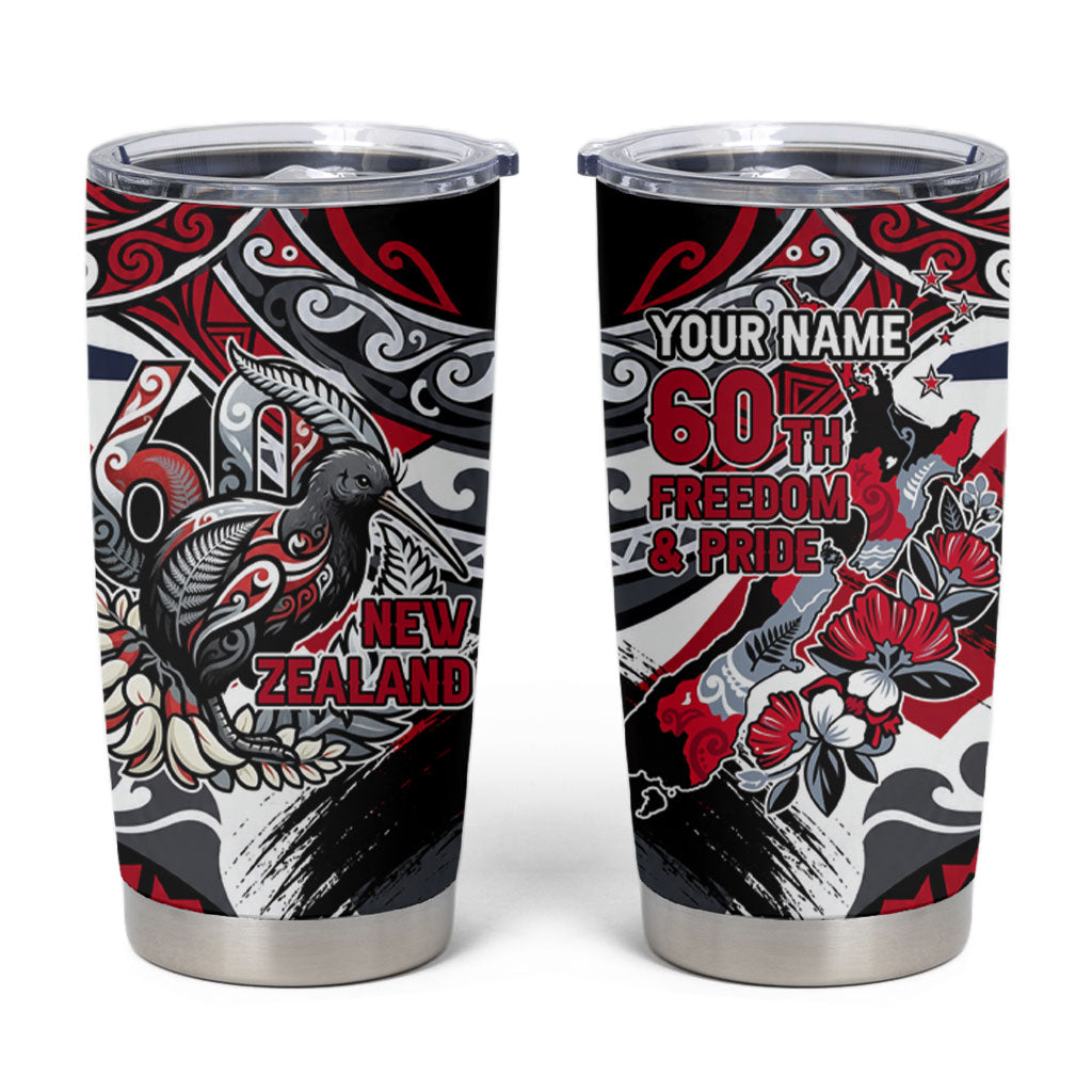 Personalized New Zealand 60th Birthday Tumbler Cup Maori Tribal Patterns Kiwi Bird Silver Fern Flag Graphic Art TS04 Red Black - Polynesian Pride