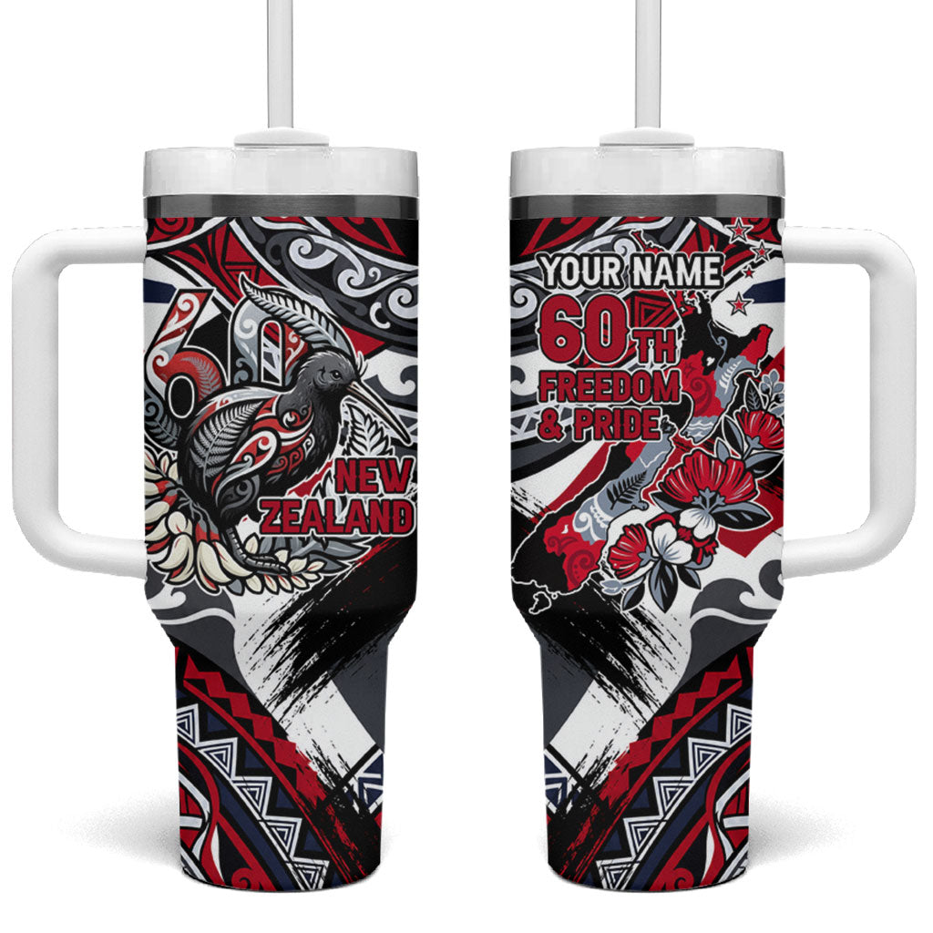 Personalized New Zealand 60th Birthday Tumbler With Handle Maori Tribal Patterns Kiwi Bird Silver Fern Flag Graphic Art TS04 One Size: 40 oz Red Black - Polynesian Pride