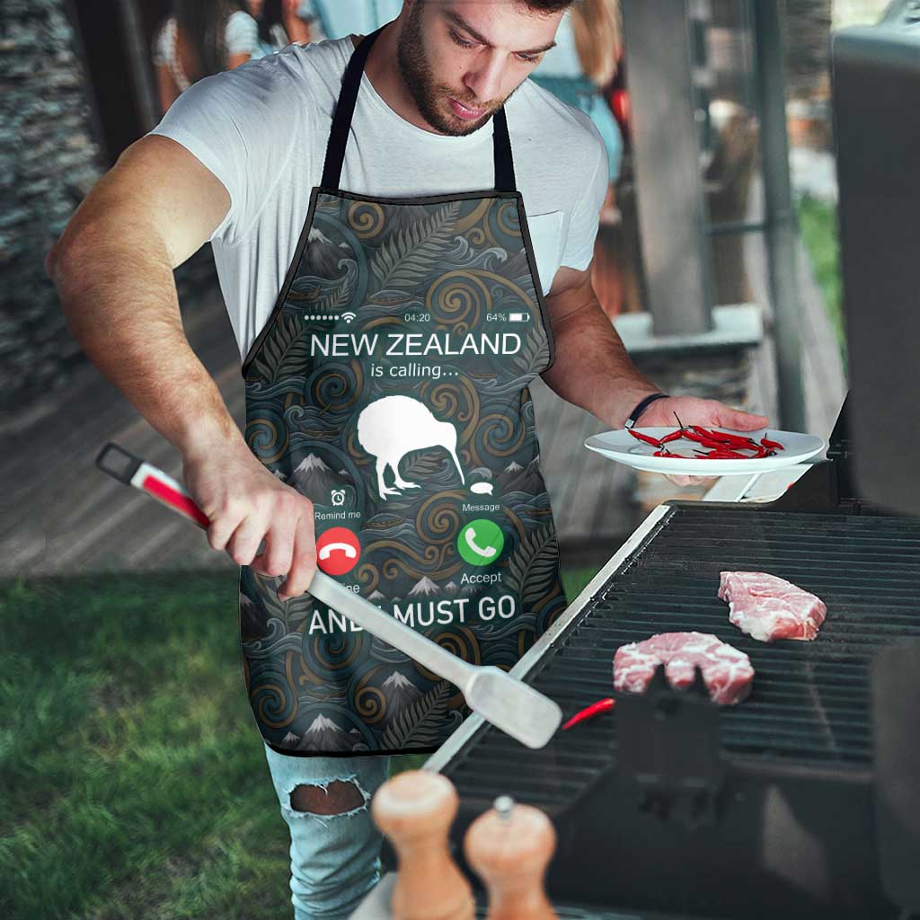 New Zealand is Calling and I Must Go Apron Kiwi Bird Silhouette