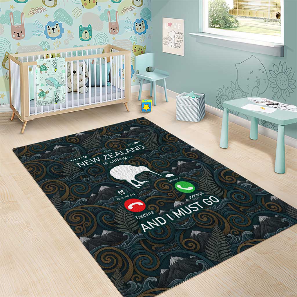 New Zealand is Calling and I Must Go Area Rug Kiwi Bird Silhouette