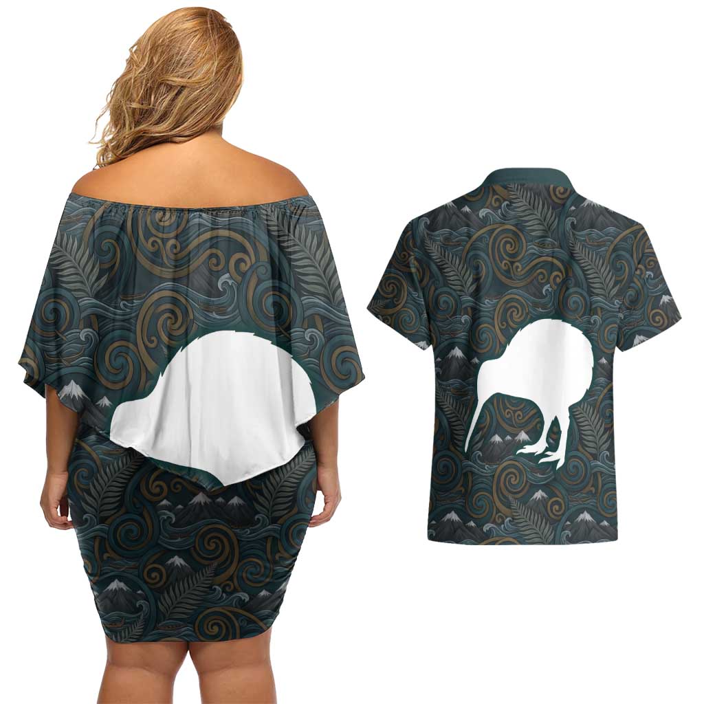 New Zealand is Calling and I Must Go Couples Matching Off Shoulder Short Dress and Hawaiian Shirt Kiwi Bird Silhouette TS04 - Polynesian Pride