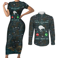 New Zealand is Calling and I Must Go Couples Matching Short Sleeve Bodycon Dress and Long Sleeve Button Shirt Kiwi Bird Silhouette TS04 Multicolor - Polynesian Pride