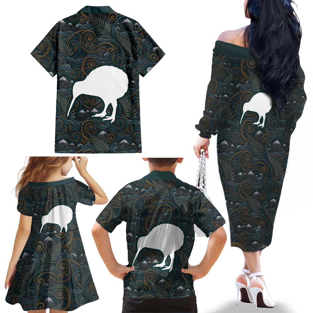 New Zealand is Calling and I Must Go Family Matching Off The Shoulder Long Sleeve Dress and Hawaiian Shirt Kiwi Bird Silhouette TS04 - Polynesian Pride