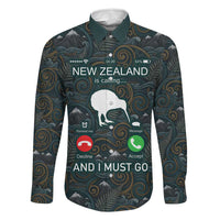 New Zealand is Calling and I Must Go Family Matching Off The Shoulder Long Sleeve Dress and Hawaiian Shirt Kiwi Bird Silhouette TS04 Dad's Shirt - Long Sleeve Multicolor - Polynesian Pride