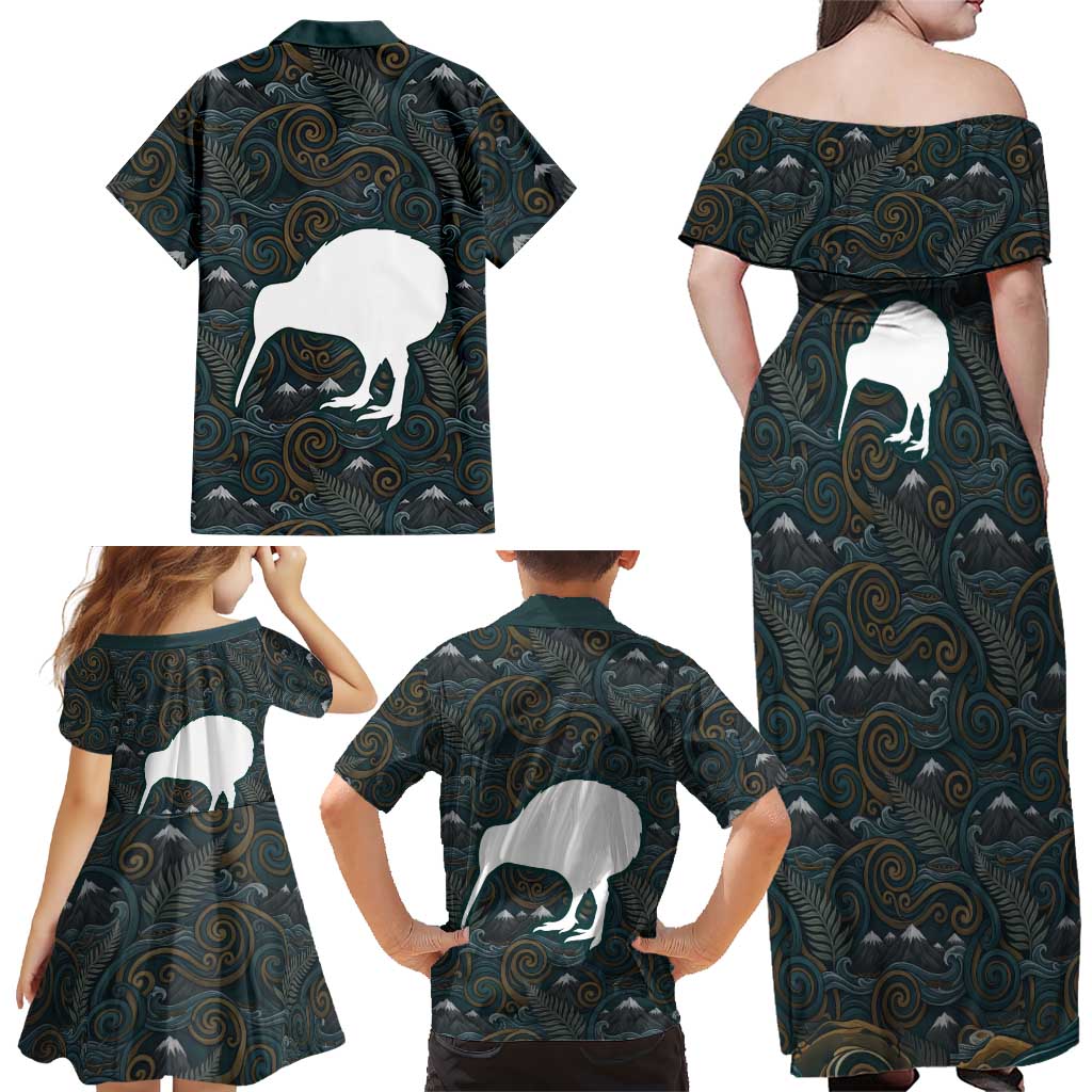 New Zealand is Calling and I Must Go Family Matching Off Shoulder Maxi Dress and Hawaiian Shirt Kiwi Bird Silhouette TS04 - Polynesian Pride