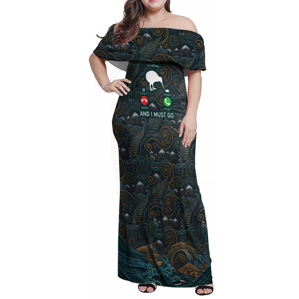 New Zealand is Calling and I Must Go Family Matching Off Shoulder Maxi Dress and Hawaiian Shirt Kiwi Bird Silhouette TS04 Mom's Dress Multicolor - Polynesian Pride